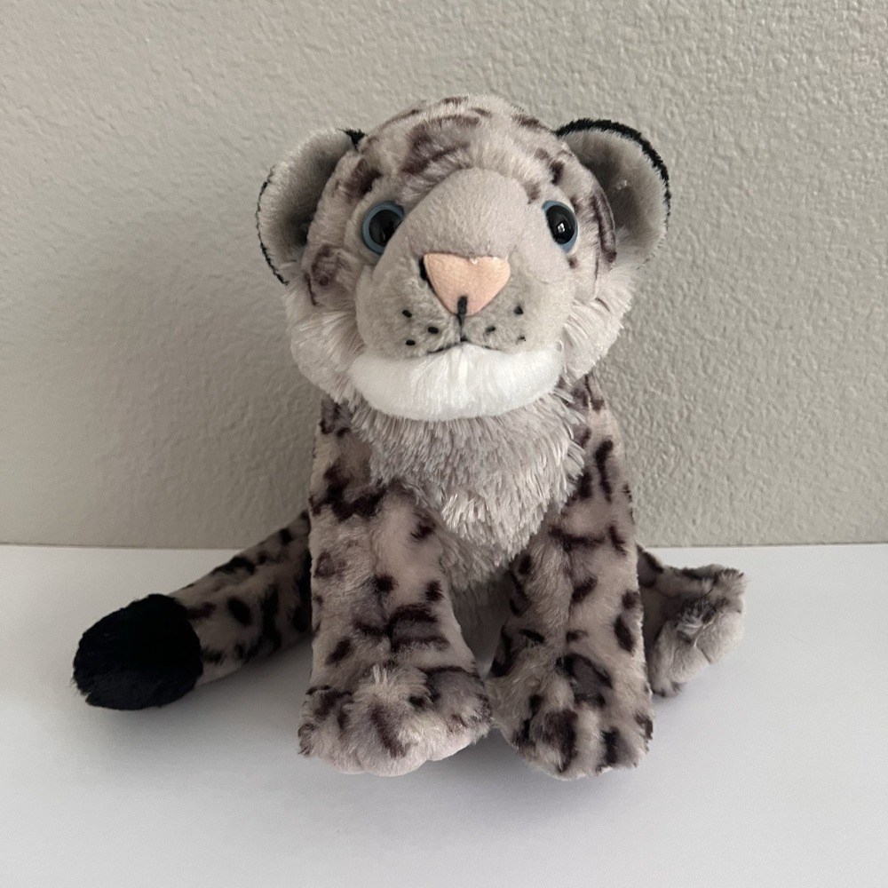 Wild Republic Snow Leopard Plush 12" Gray Black Spotted Cat Blue Eyes